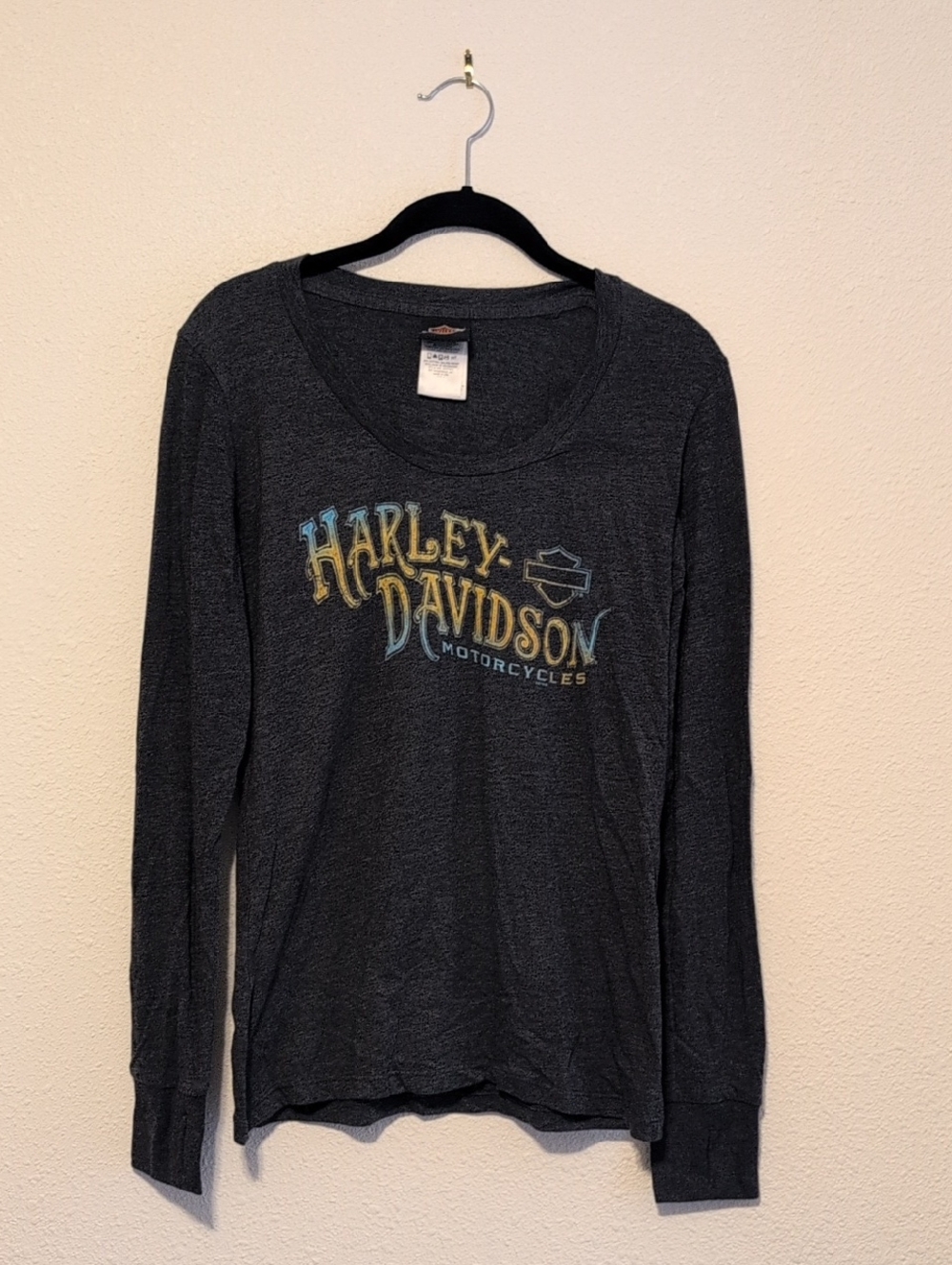 Harley-Davidson Dark Grey Long Sleeve Graphic Tee with Yellow & Blue Logo